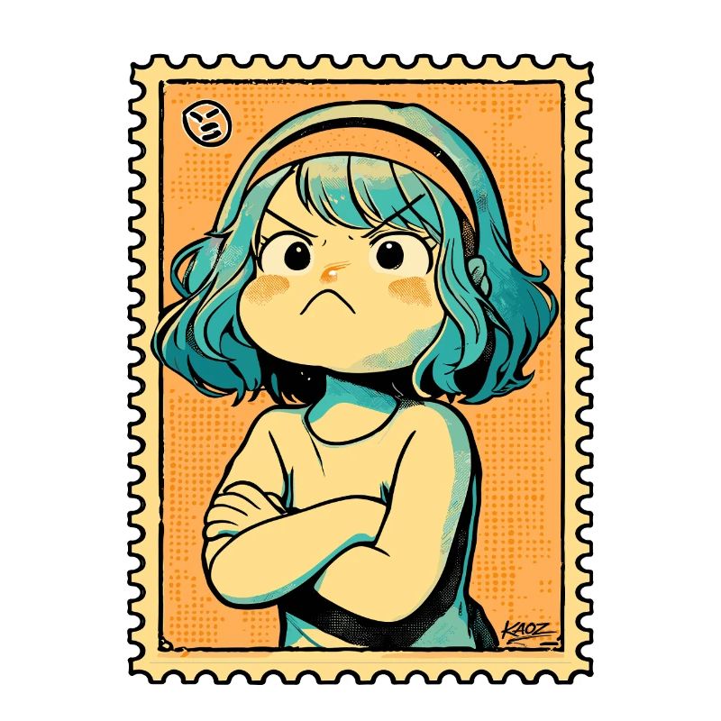Defiant Teal-Haired Stamp Art