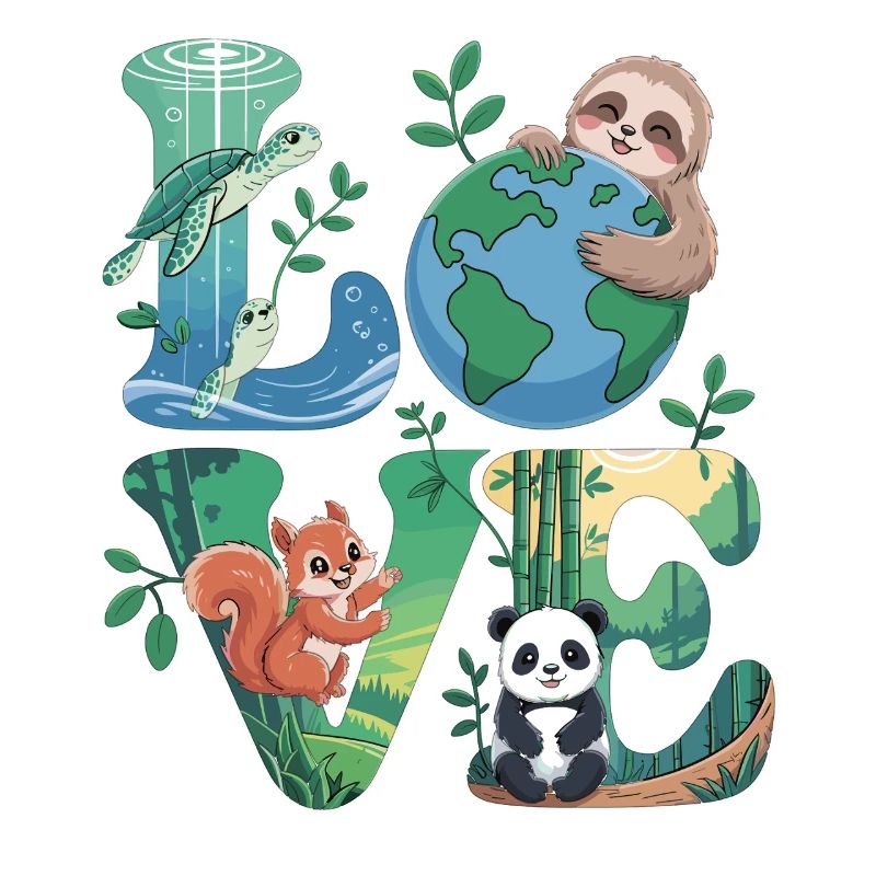 Nature Love Shirt Panda Sloth Turtle