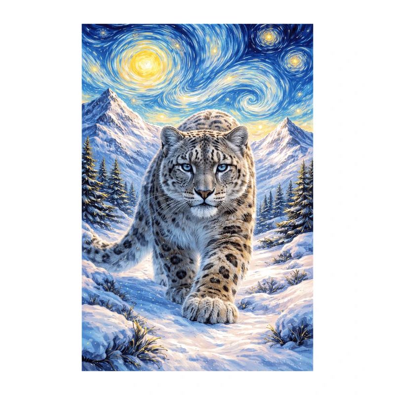 Léopard des neiges dans la forêt stellaire
