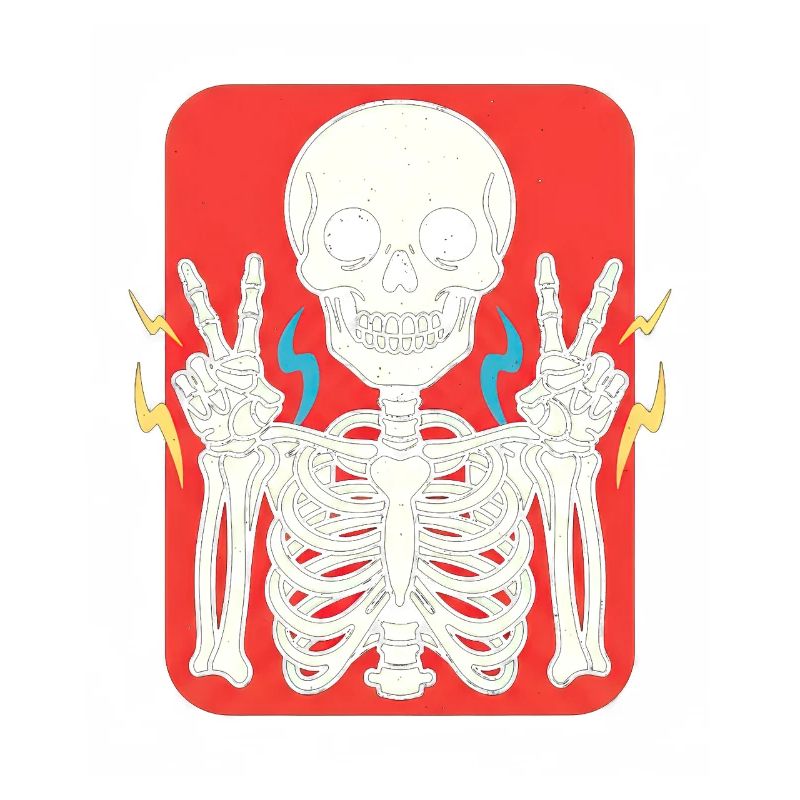 Skeleton Peace Sign on Red