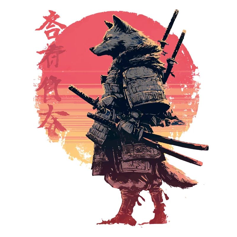 Wolfsamurai bei Sonnenuntergang