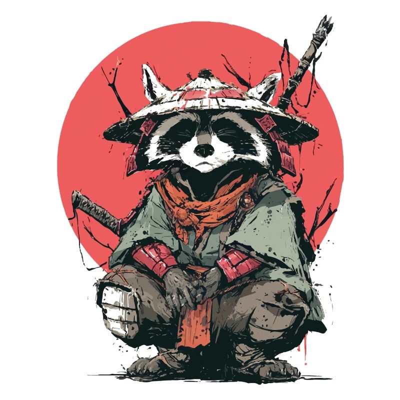 Waschbär-Samurai in Red Moon