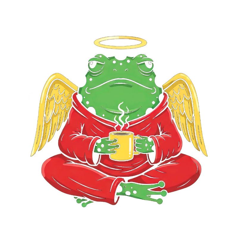 Angel frog with coffee cup