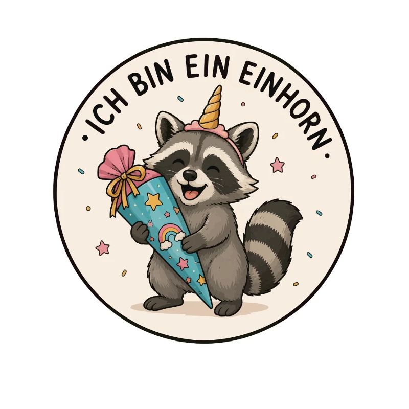 Waschbär mit Schultüte Einhorn