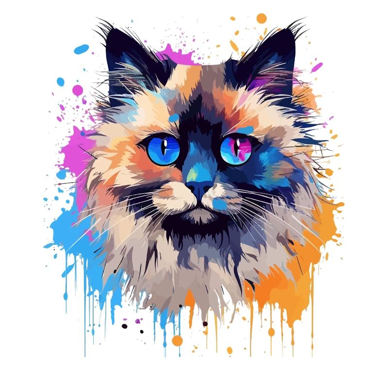 Bunte Birman-Katzengesicht-Splash-Kunst