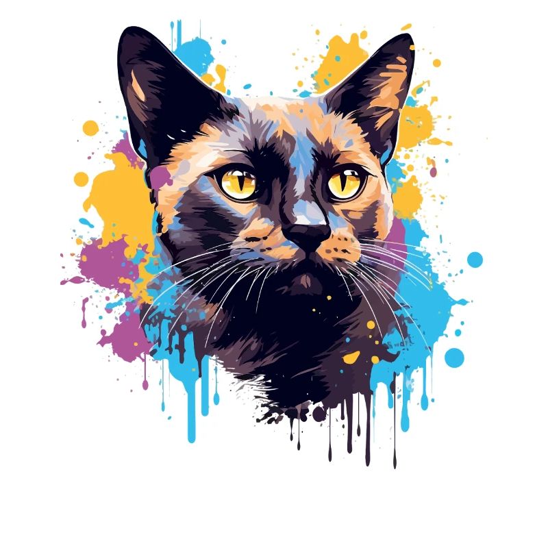 Splash Art Burmesisches Katzengesicht Farblos