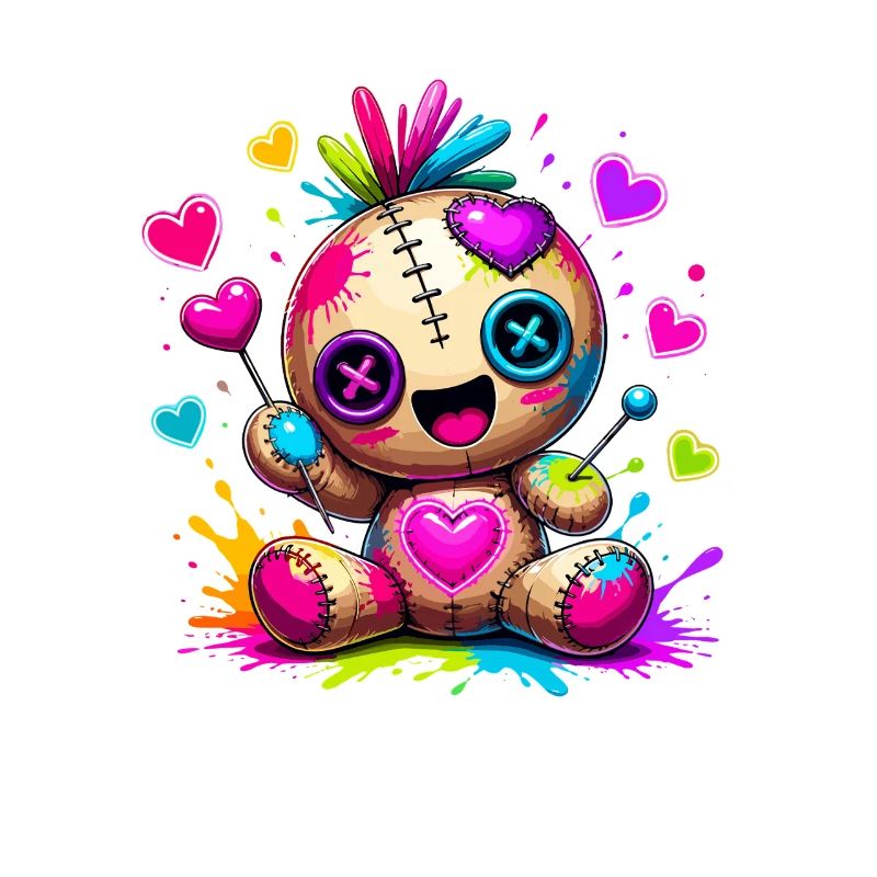 Patchwork cuddly toy with neon hearts