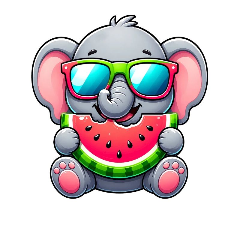 Dessin animé Éléphant mignon avec pastèque