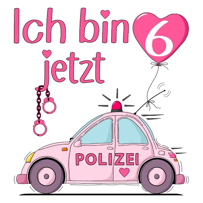 Polizeiauto Ich bin jetzt 6 Geburtstag Rosa