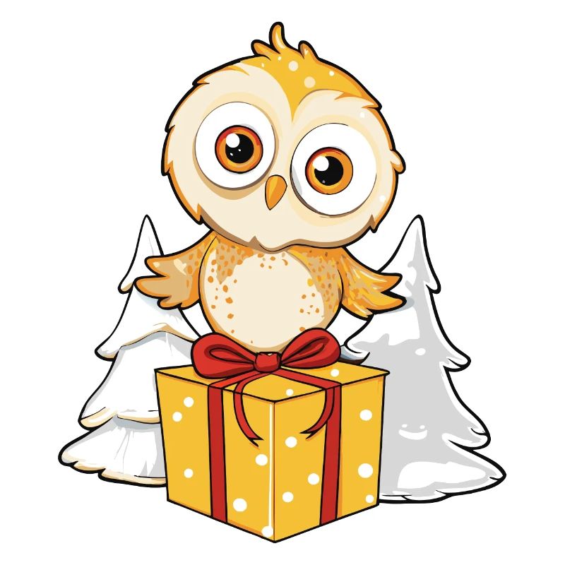 Niedliche Eule mit Geschenk an Weihnachten