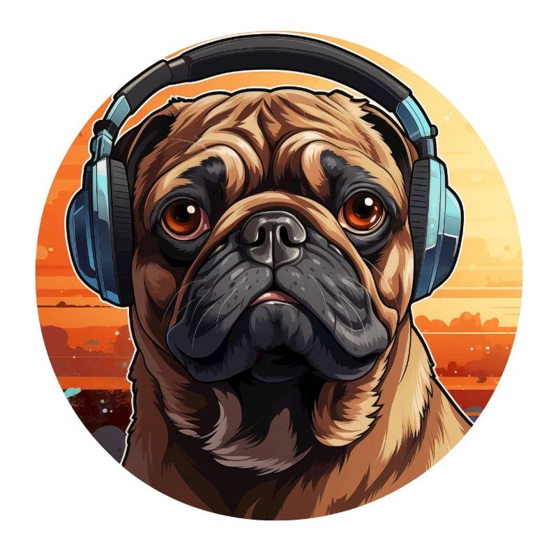 Mops mit Kopfhörer