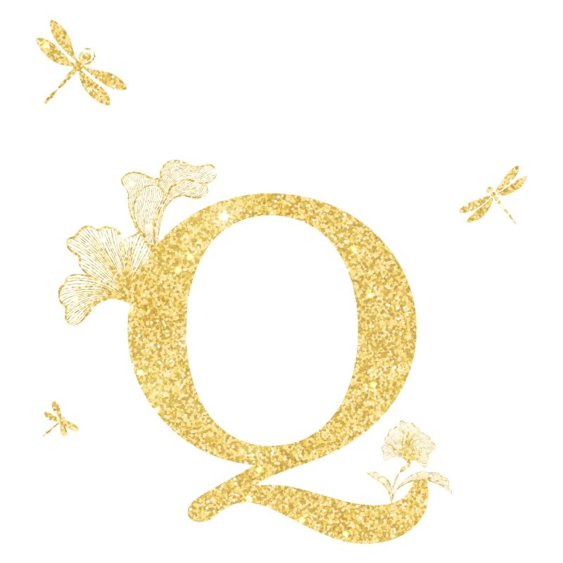 Buchstabe Q Glitzer Gold Libelle - Geschenkidee
