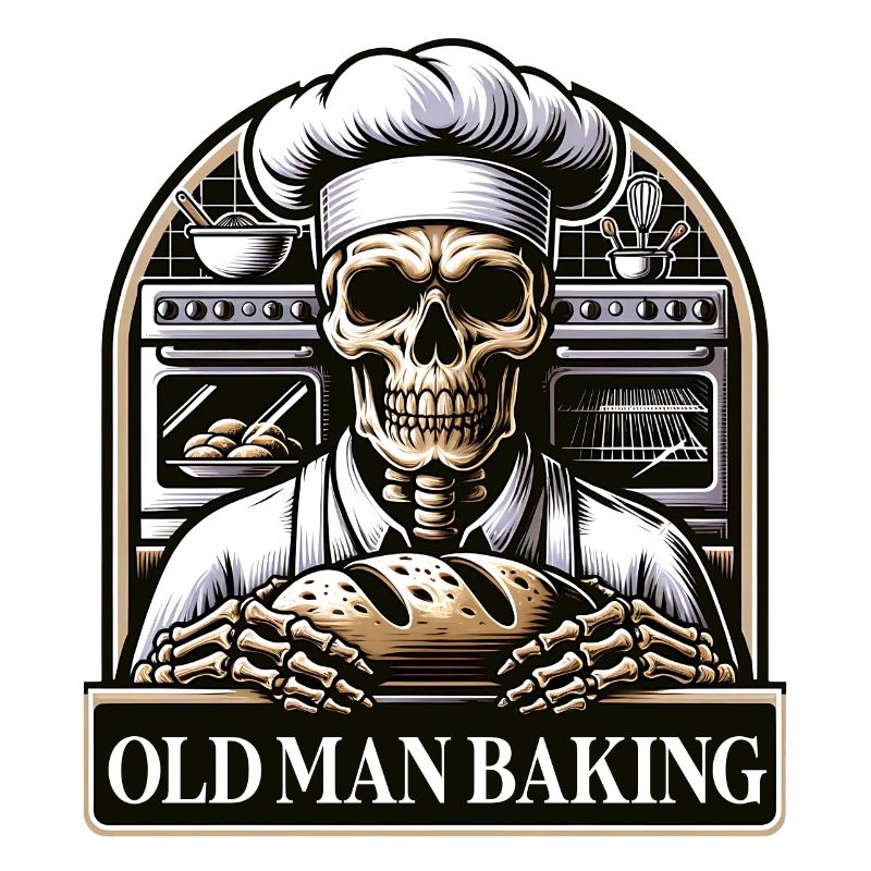 Old Man Baking Skull with Baker's Hat with Bread