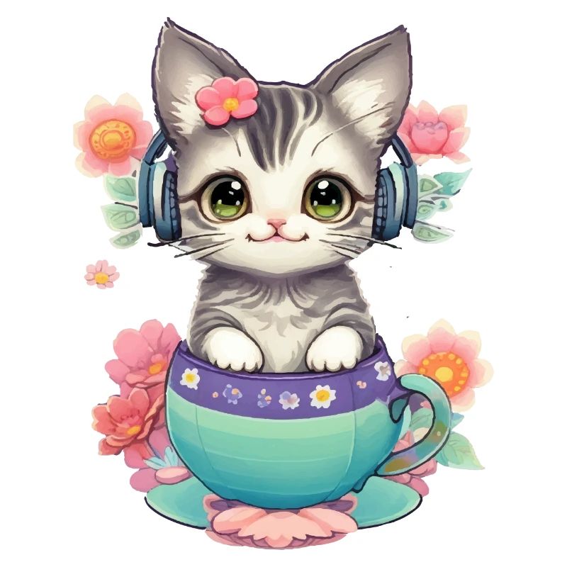 Mignon bébé chat dans un monde de fleurs