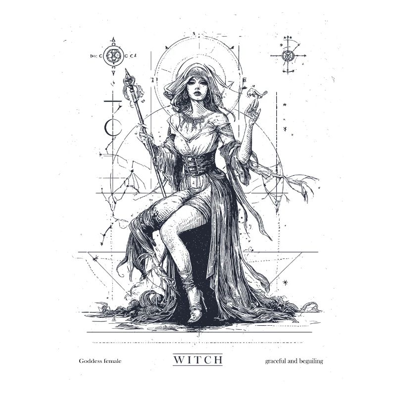 Mystical witch with magic wand