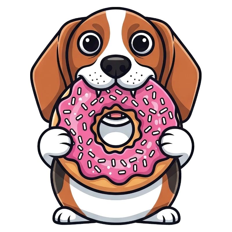 Chien beagle mignon avec dessert de dessin animé de beignet