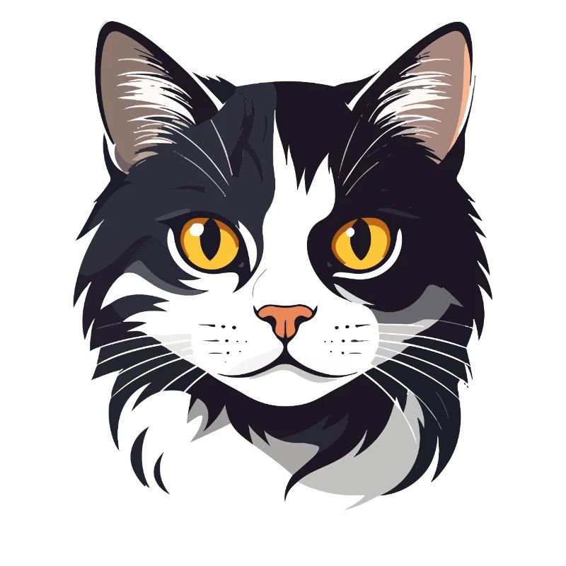 Graphique tête de chat noire et blanche, yeux dorés mignons de chat