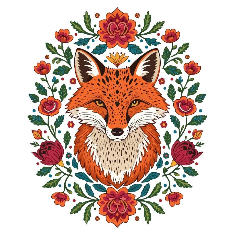 Renard dans une couronne de fleurs Explosion de couleurs