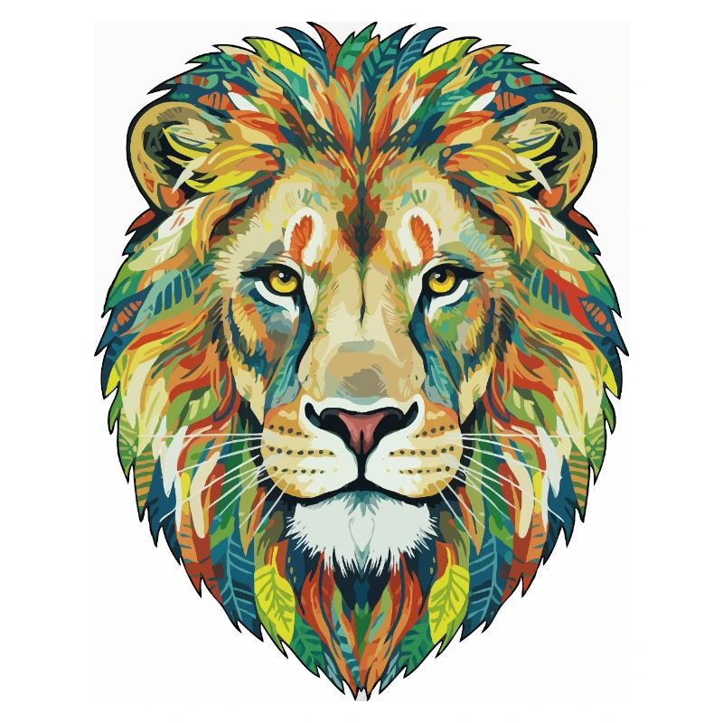 Colorful Lion Head with Leaf Pattern