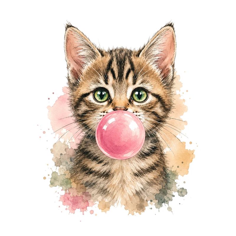 Chat avec une bulle rose