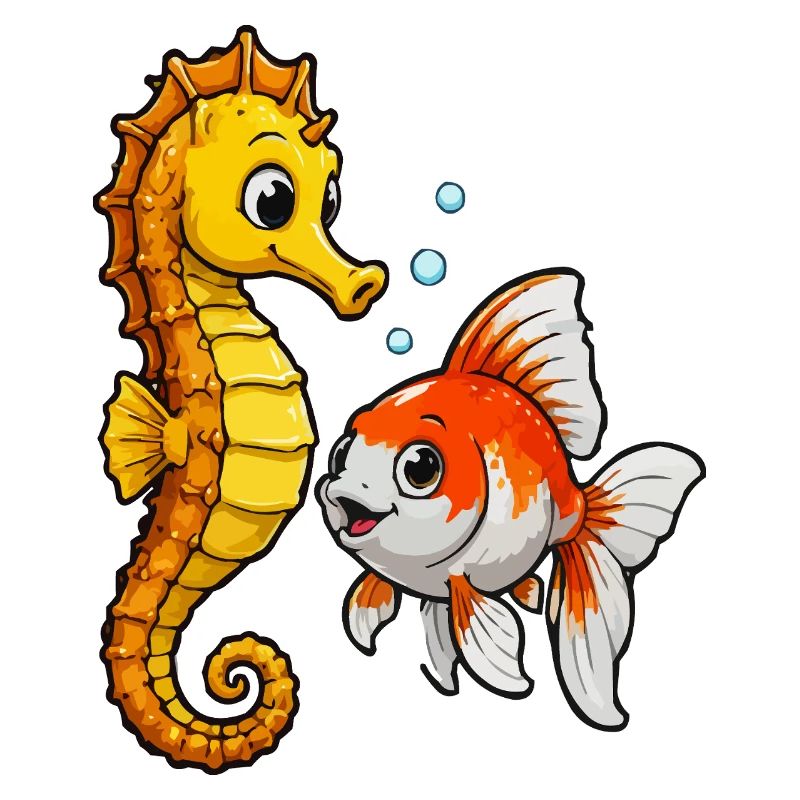 Seepferdchen und Goldfisch Freundschaft