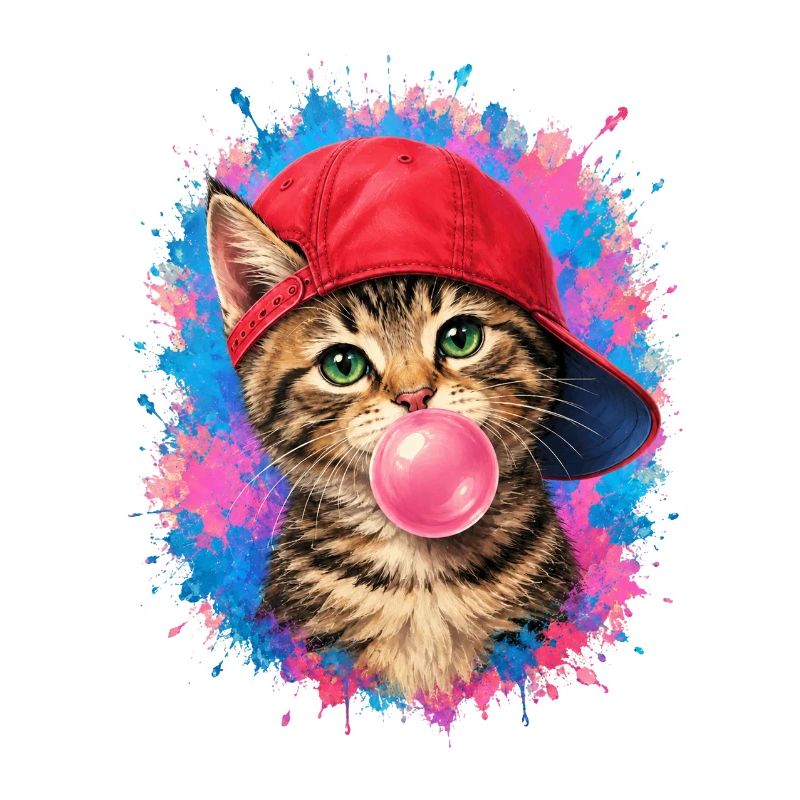 Chat cool avec un chapeau et du chewing-gum