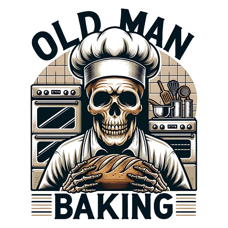 Old Man Baking Skull with Baker's Hat Baking Bread
