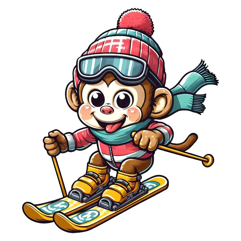 Monkey Chimpanzee Skier Winter Vacation Design