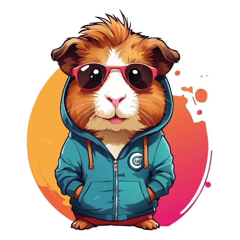 Cochon d’Inde cool avec sweat à capuche et lunettes de soleil