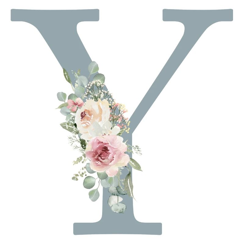 Y| Monogramm | Eukalyptus-Pastell-Blumen-Blau
