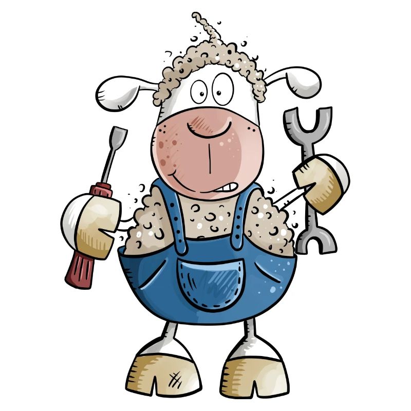 Mechanic sheep with pun I screwdriver