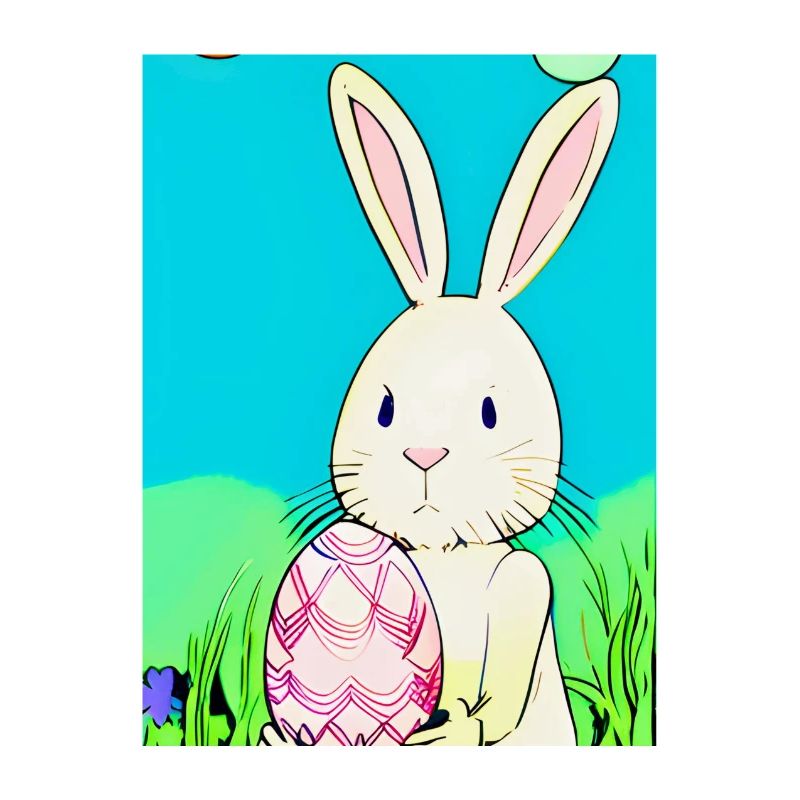 Neon Easter Bunny with Easter Egg in the Grass