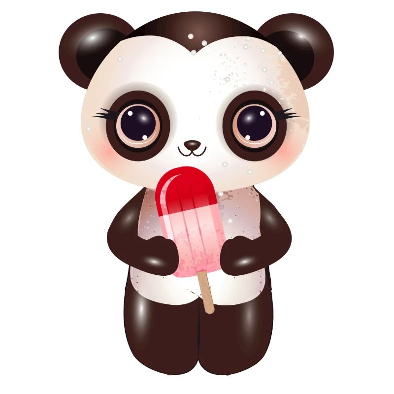 Panda mignon avec de la crème glacée rouge sur le style