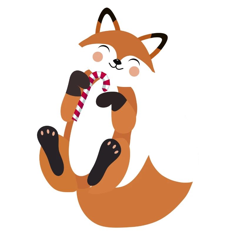 Playful fox with candy cane for Christmas