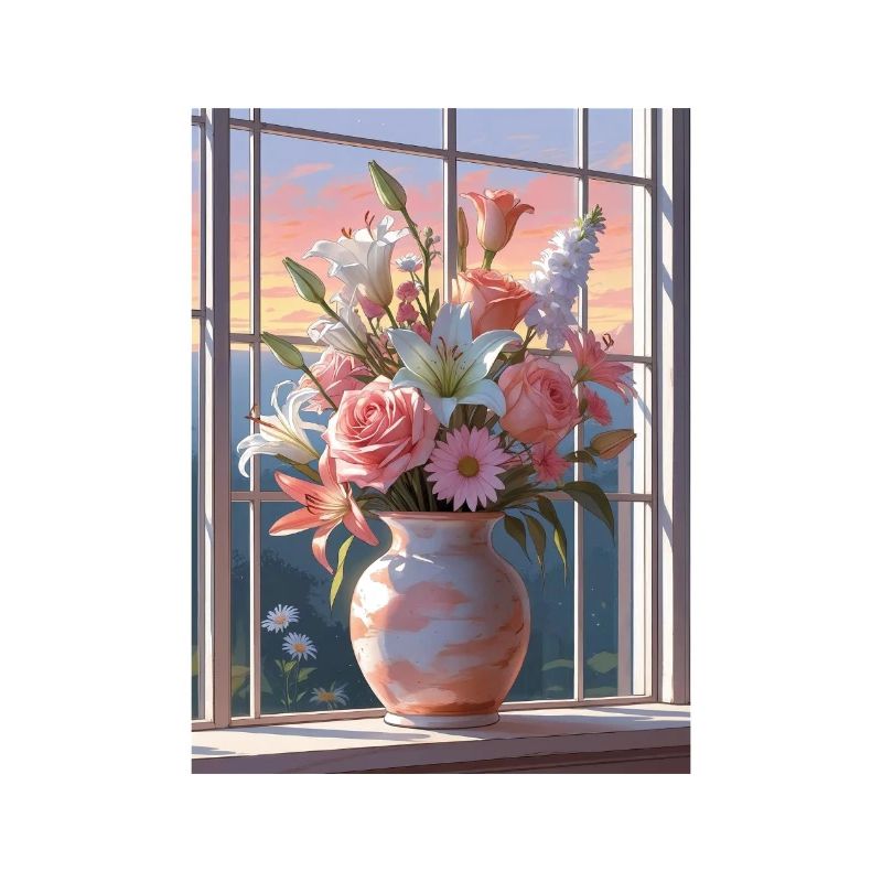 Vases de fleurs au coucher du soleil