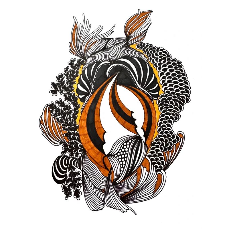 Orange Black Abstract Feather Pattern