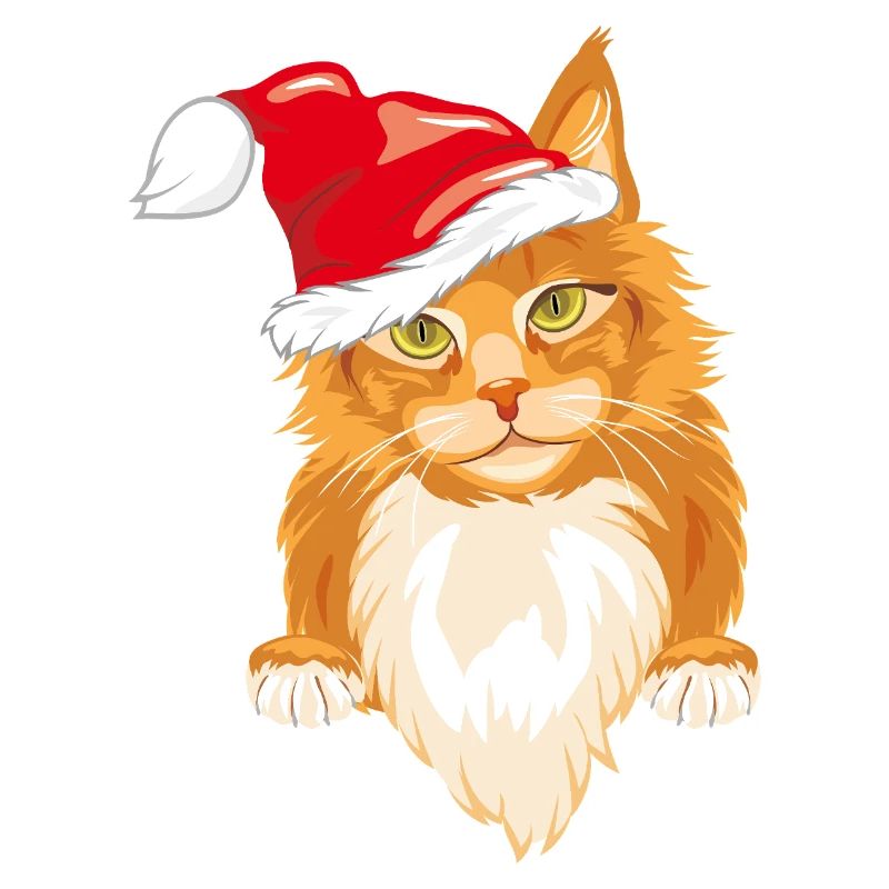 Cute peeking ginger cat in Christmas hat