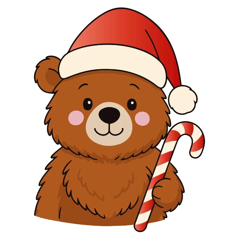 Petit ours de Noël mignon avec une canne d’orge d’orge