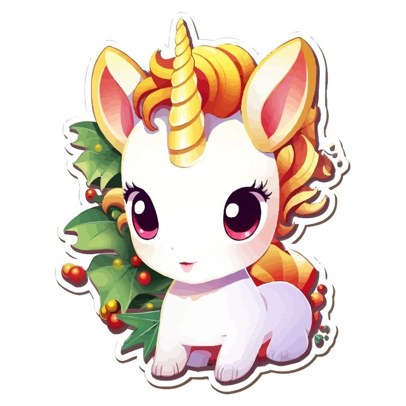 Licorne dans la forêt de fête avec du gui