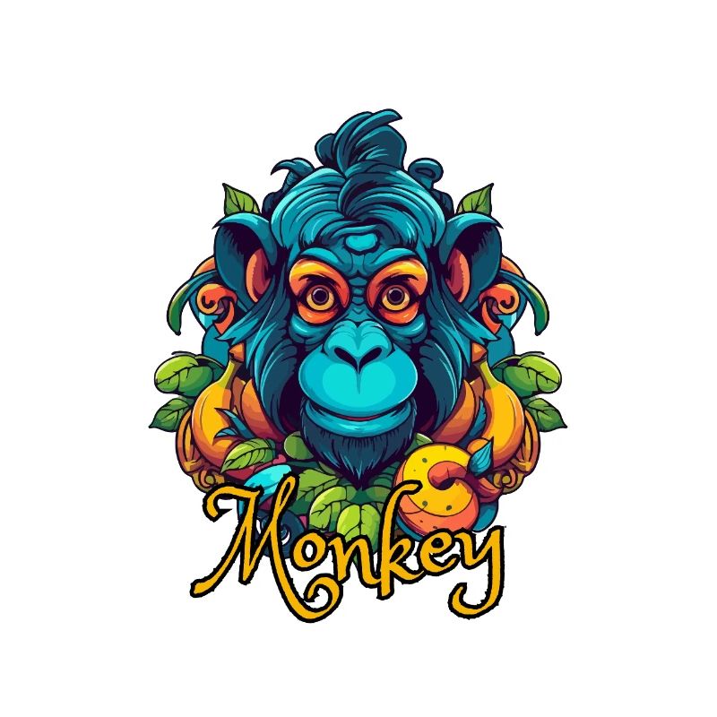 Neon Tropical Monkey Head