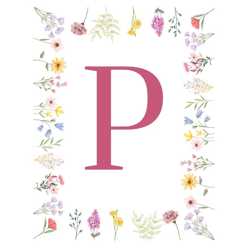 Initiales florales « P », monogramme de lettres
