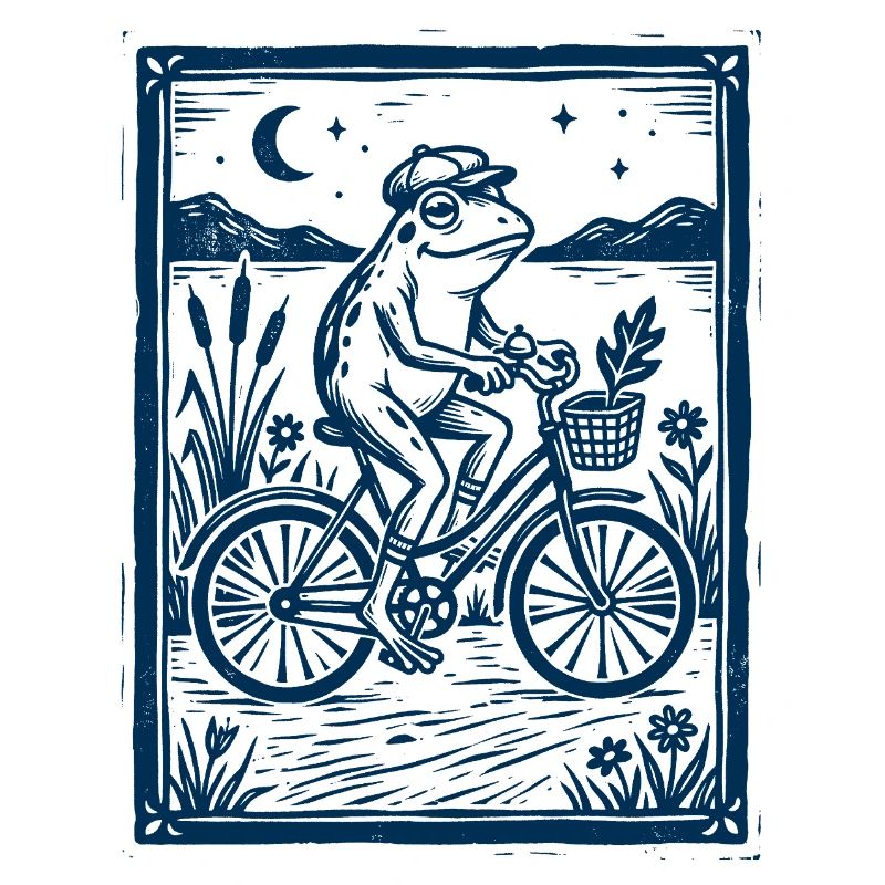 Frog on Bicycle – Woodcut Gift