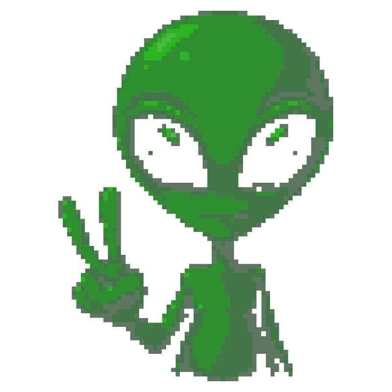 Pixel grünes Alien-Friedenszeichen