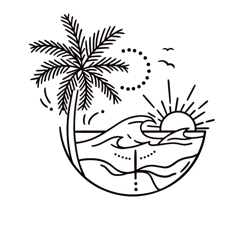 Digital drawing beach with palm trees
