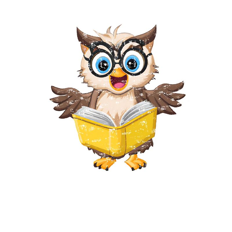 Niedliche Eule mit Nerd-Brille, die ein Buch liest