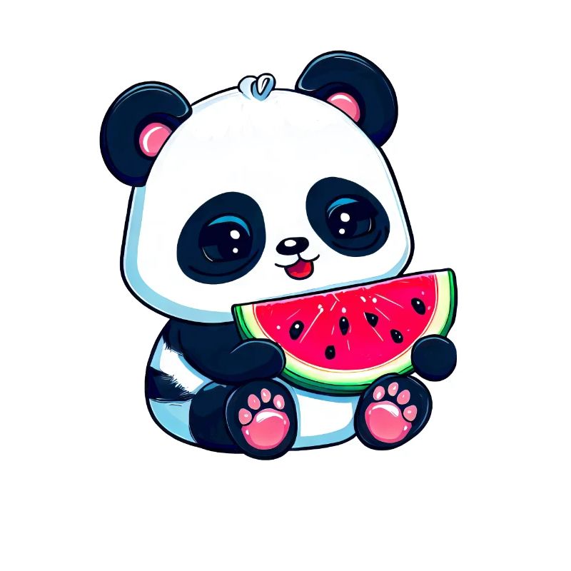 Cute panda eats watermelon