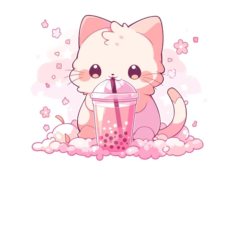 Kawaii Cat Drinks Boba Bubble Tea Chibi