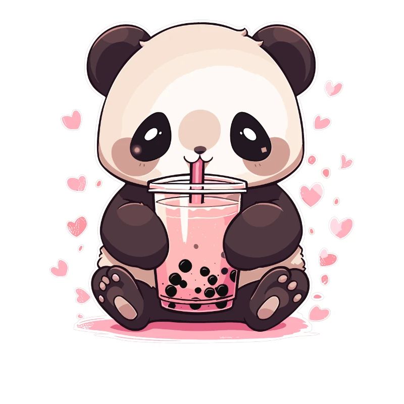 Kawaii Panda Drinks Boba Bubble Tea Chibi