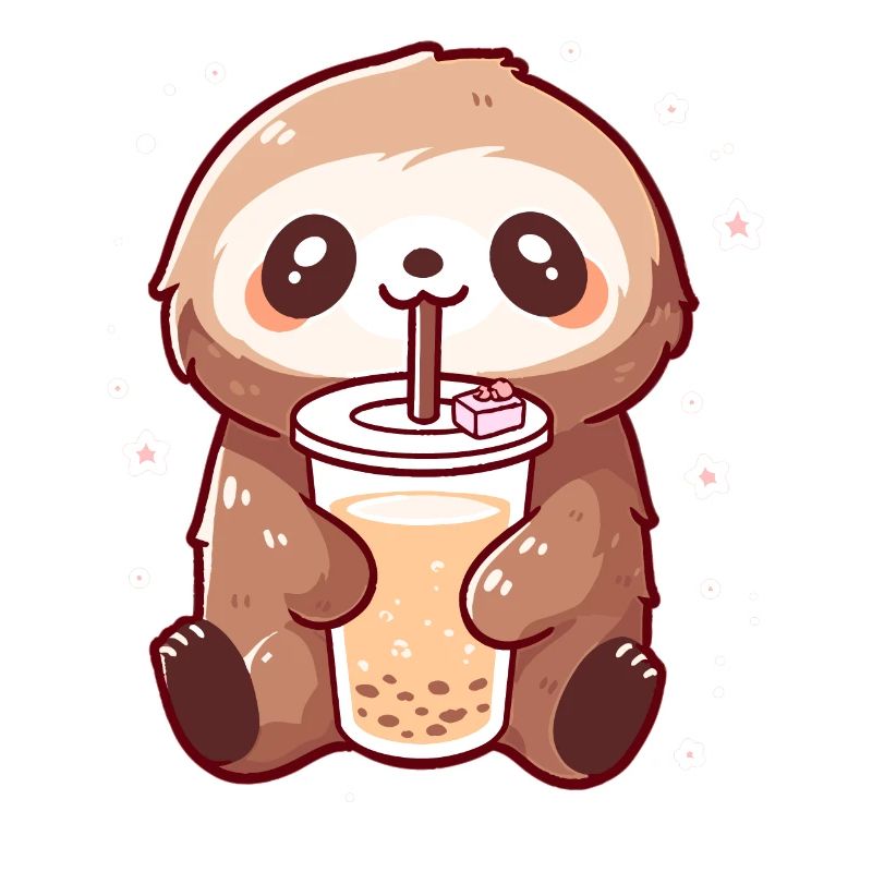 Kawaii Sloth Drinks Boba Bubble Tea Chibi