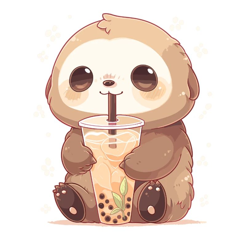 Kawaii Sloth Drinks Boba Bubble Tea Chibi